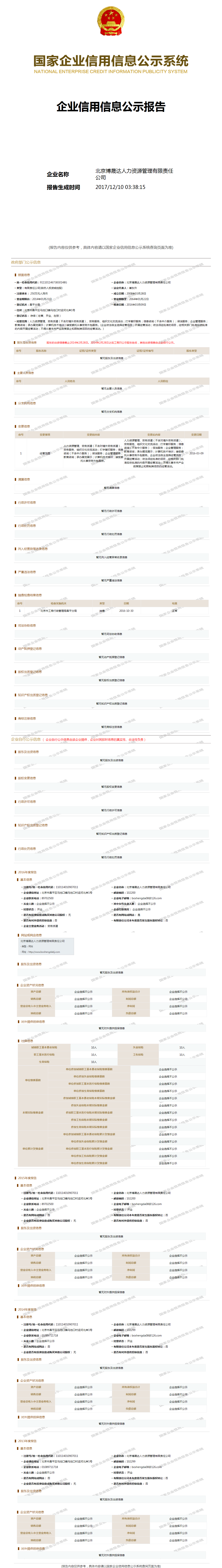 北京博晟达人力资源管理有限责任公司 工商官网信息快照