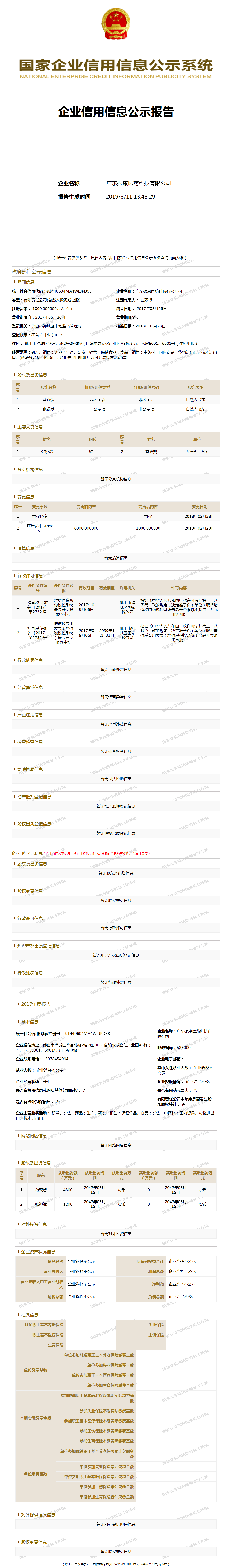 广东振康医药科技有限公司 工商官网信息快照