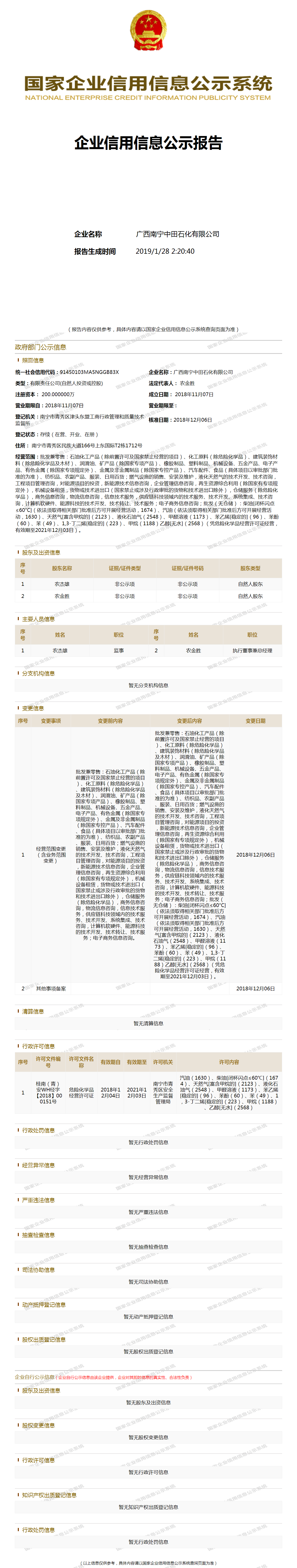 广西南宁中田石化有限公司 - 工商官网信息快照