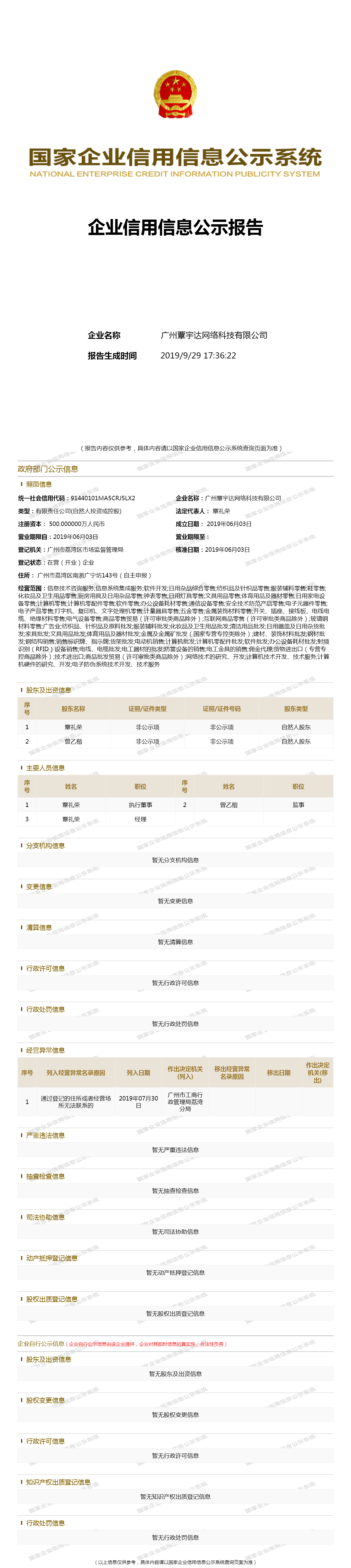 广州覃宇达网络科技有限公司 工商官网信息快照