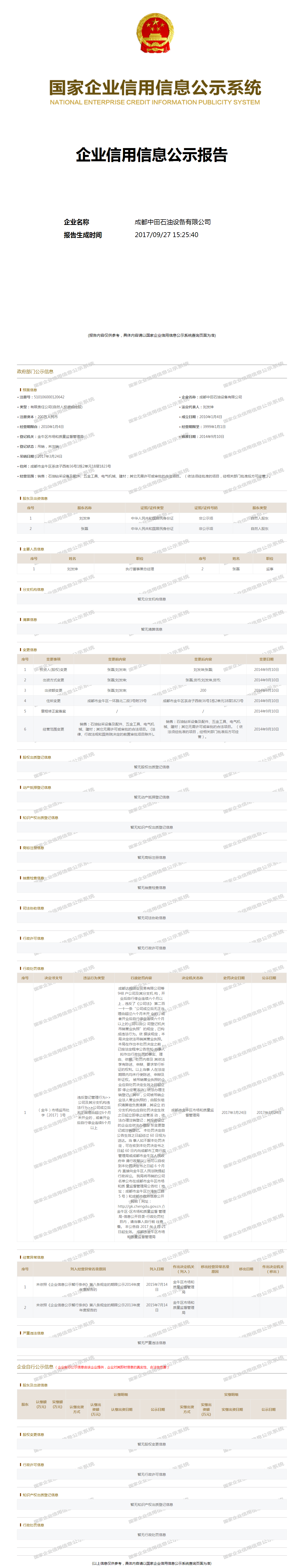 成都中田石油设备有限公司 - 工商官网信息快照