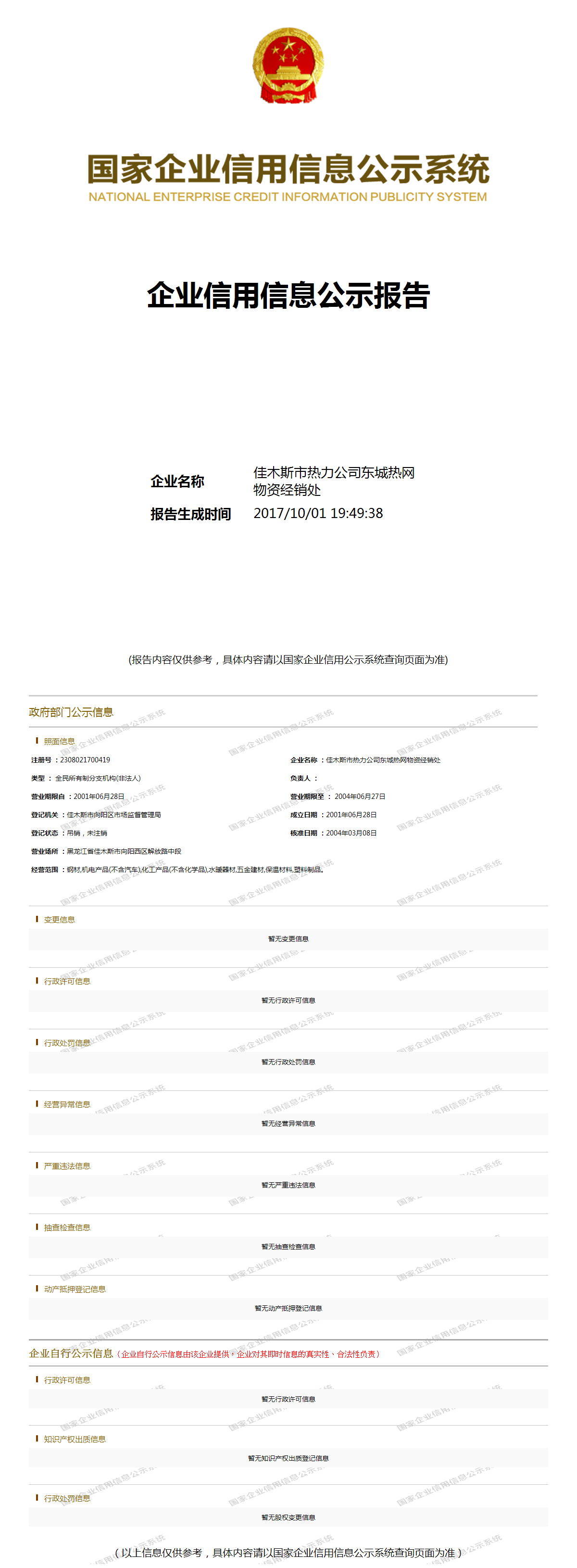 佳木斯市热力公司东城热网物资经销处