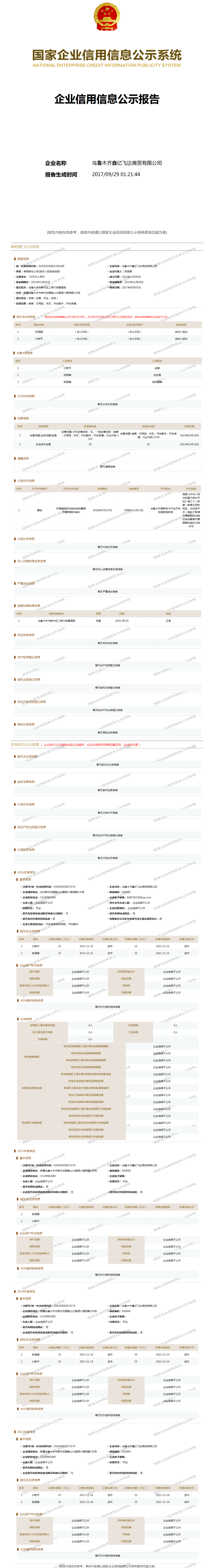 乌鲁木齐鑫亿飞达商贸有限公司 工商官网信息快照