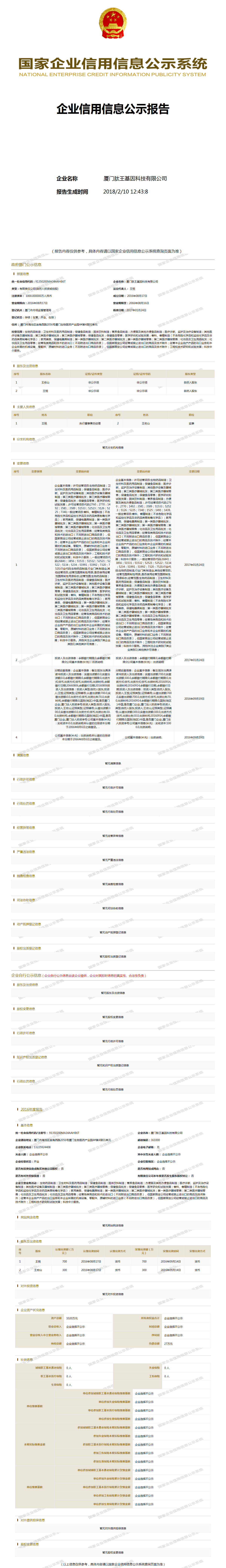 厦门肽王基因科技有限公司 - 工商官网信息快照