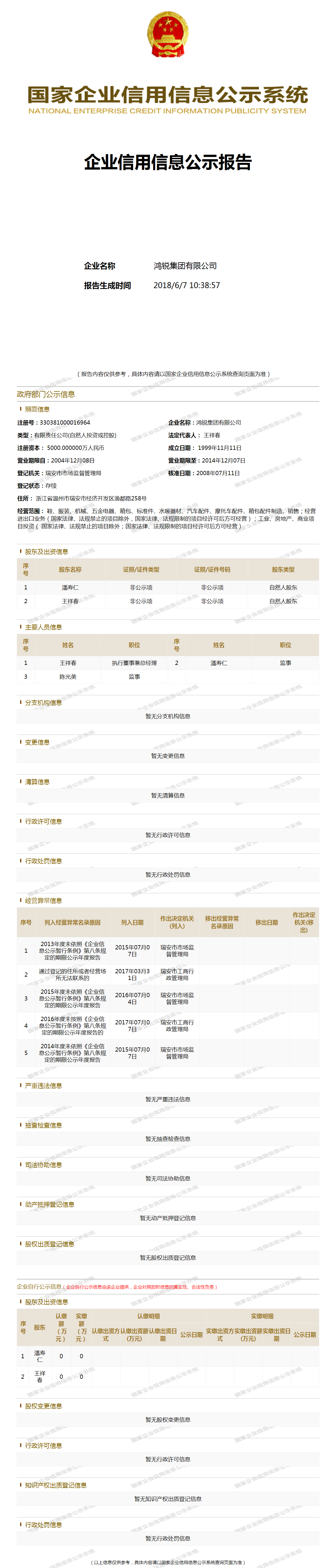 鸿锐集团有限公司 工商官网信息快照