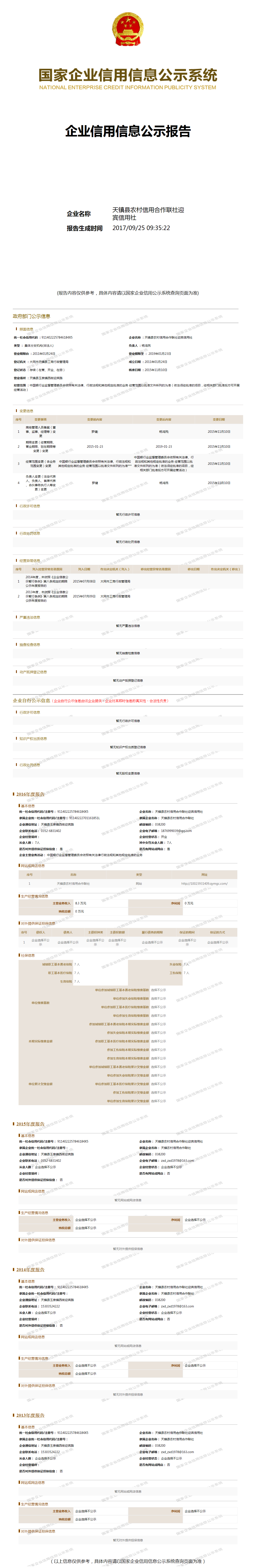 天镇县农村信用合作联社迎宾信用社 - 工商官网信息快照