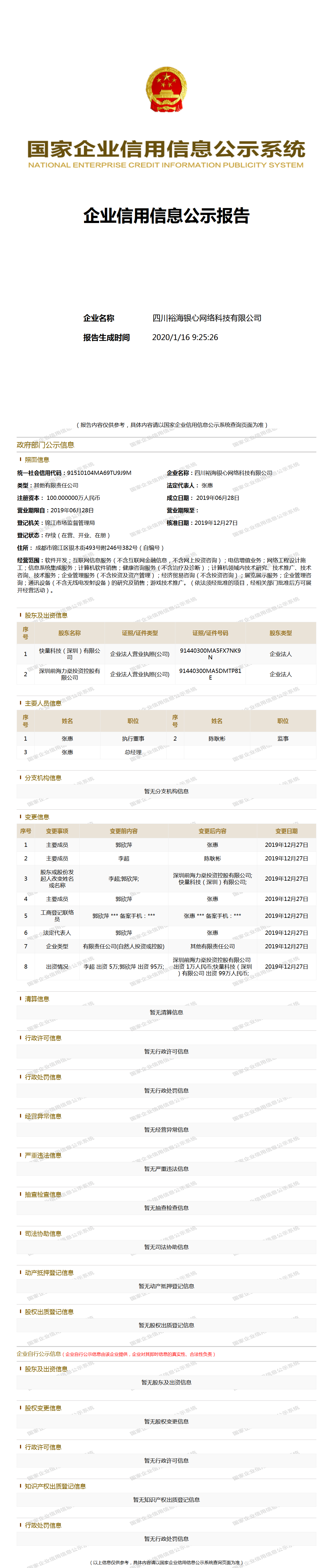 四川裕海银心网络科技有限公司 - 工商官网信息快照