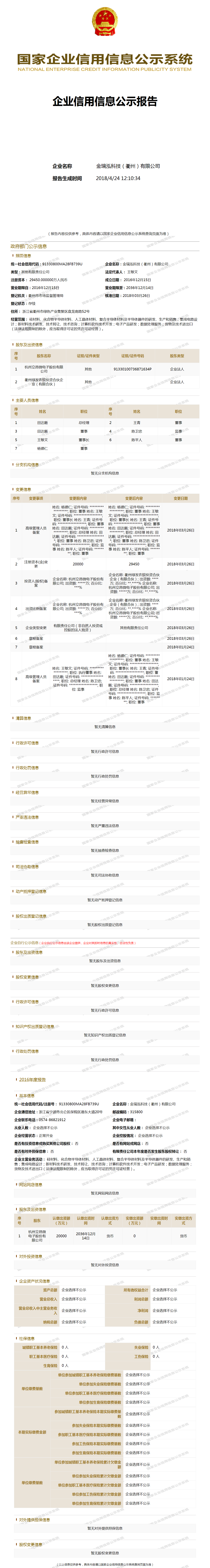 金瑞泓科技(衢州)有限公司 工商官网信息快照