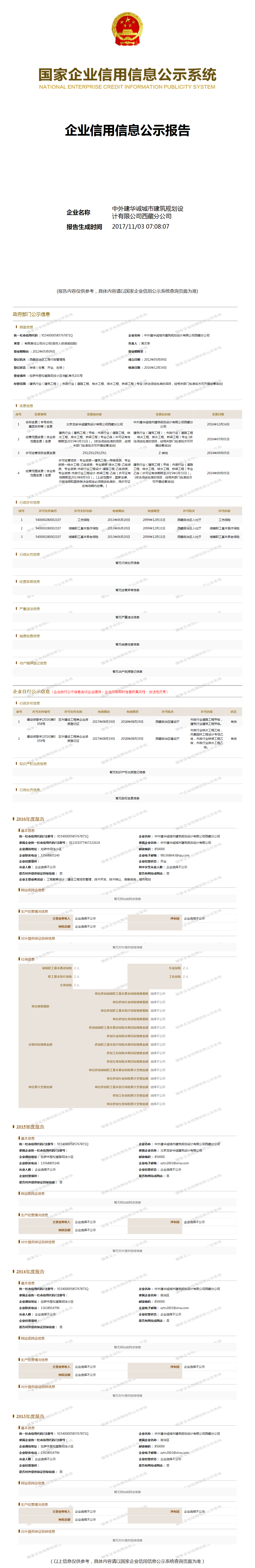 中外建华诚城市建筑规划设计有限公司西藏分公司 工商官网信息快照