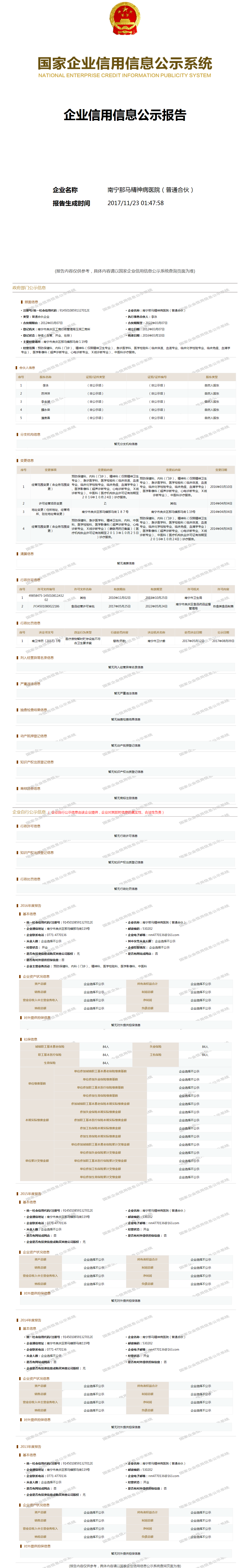 南宁那马精神病医院(普通合伙 工商官网信息快照